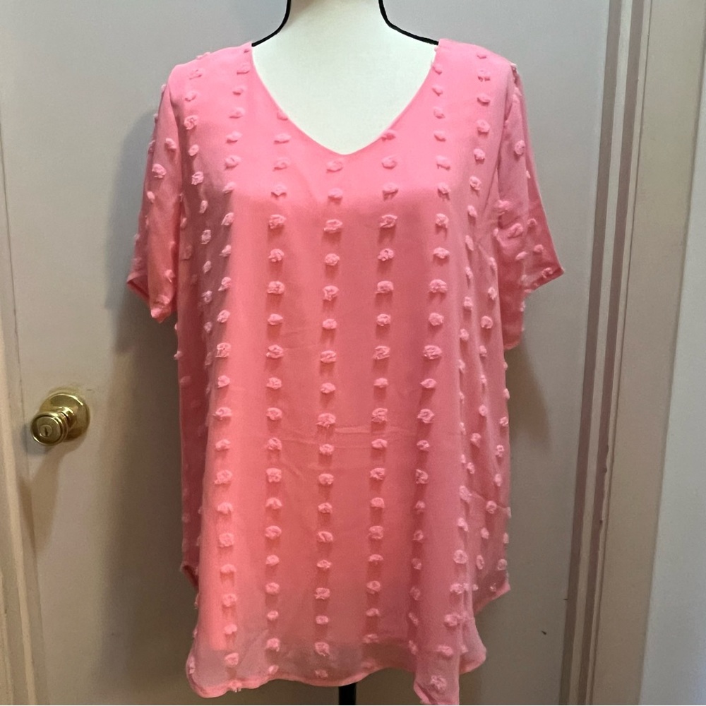 Zenana Pink Allover Raised Dot Blouse with Small Stain - Size Large
